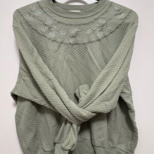 Sage Textured Sweater with Embroidery